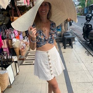 Cream Mini Skirt with Buttons, Handmade in Bali - XS